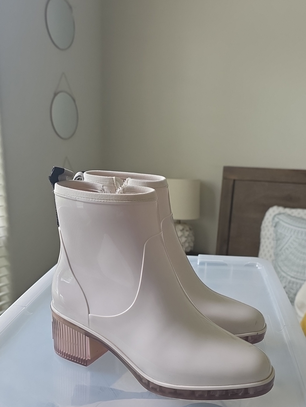 Kate Spade White Glossy Ankle Rain Booties with Block Heel